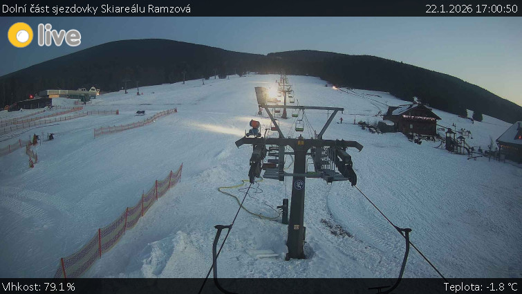 Horské atrakce Ramzová - Dolní část sjezdovky Skiareálu Ramzová - 22.1.2026 v 17:00