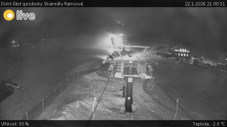 Horské atrakce Ramzová - Dolní část sjezdovky Skiareálu Ramzová - 22.1.2026 v 21:00