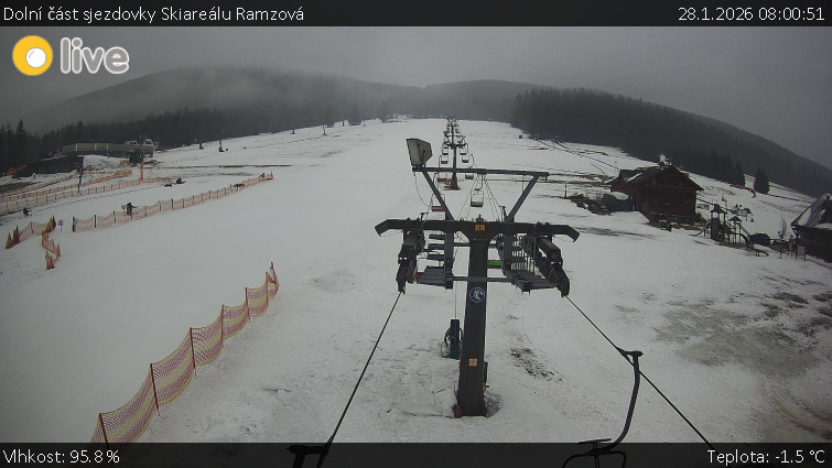 Horské atrakce Ramzová - Dolní část sjezdovky Skiareálu Ramzová - 28.1.2026 v 08:00