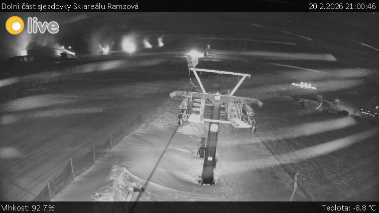 Horské atrakce Ramzová - Dolní část sjezdovky Skiareálu Ramzová - 20.2.2026 v 21:00