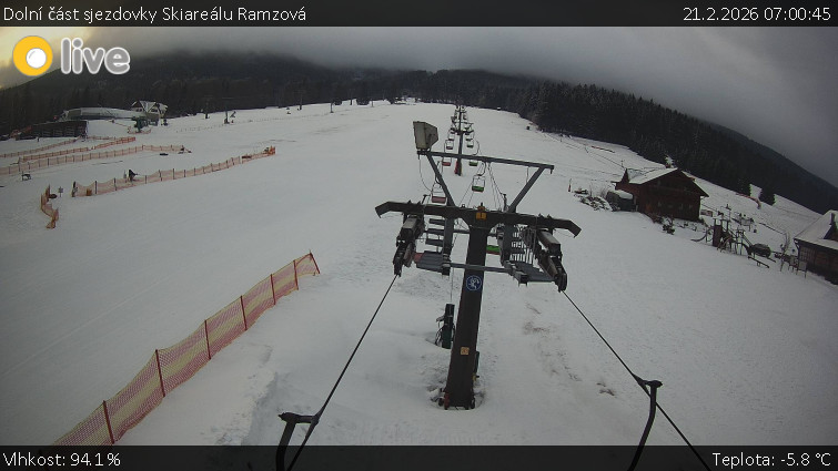 Horské atrakce Ramzová - Dolní část sjezdovky Skiareálu Ramzová - 21.2.2026 v 07:00