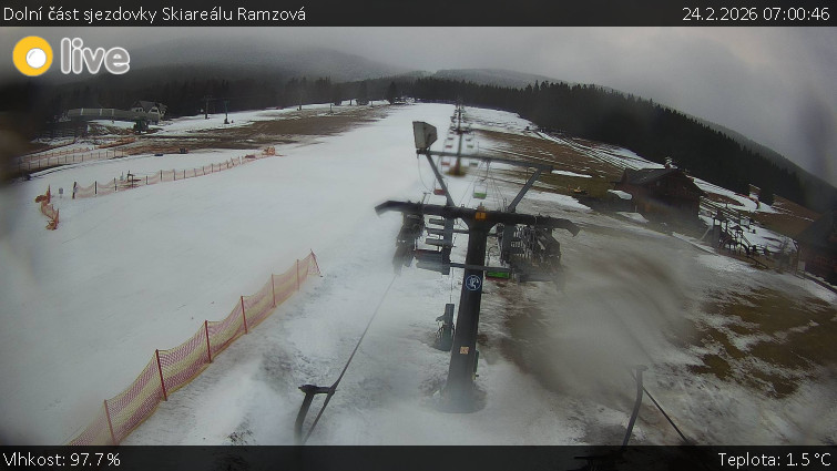 Horské atrakce Ramzová - Dolní část sjezdovky Skiareálu Ramzová - 24.2.2026 v 07:00