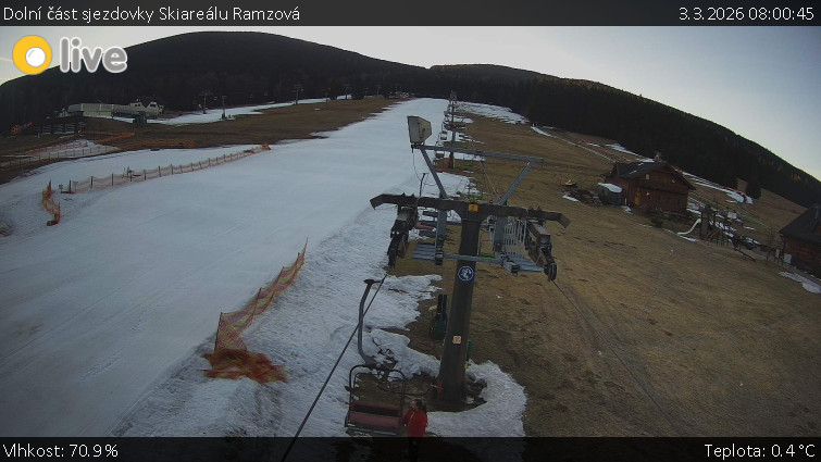 Horské atrakce Ramzová - Dolní část sjezdovky Skiareálu Ramzová - 3.3.2026 v 08:00