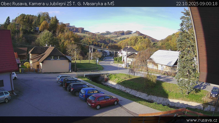 Obec Rusava - Kamera u Jubilejní ZŠ T. G. Masaryka a MŠ - 22.10.2025 v 09:00
