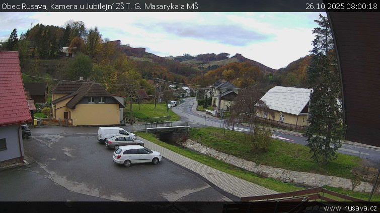 Obec Rusava - Kamera u Jubilejní ZŠ T. G. Masaryka a MŠ - 26.10.2025 v 08:00 Obec Rusava - Kamera u Jubilejní ZŠ T. G. Masaryka a MŠ - 26.10.2025 v 08:00