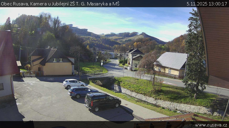 Obec Rusava - Kamera u Jubilejní ZŠ T. G. Masaryka a MŠ - 5.11.2025 v 13:00