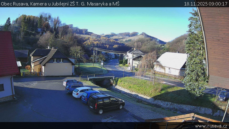 Obec Rusava - Kamera u Jubilejní ZŠ T. G. Masaryka a MŠ - 18.11.2025 v 09:00