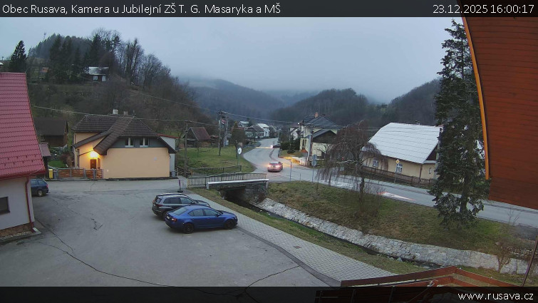 Obec Rusava - Kamera u Jubilejní ZŠ T. G. Masaryka a MŠ - 23.12.2025 v 16:00