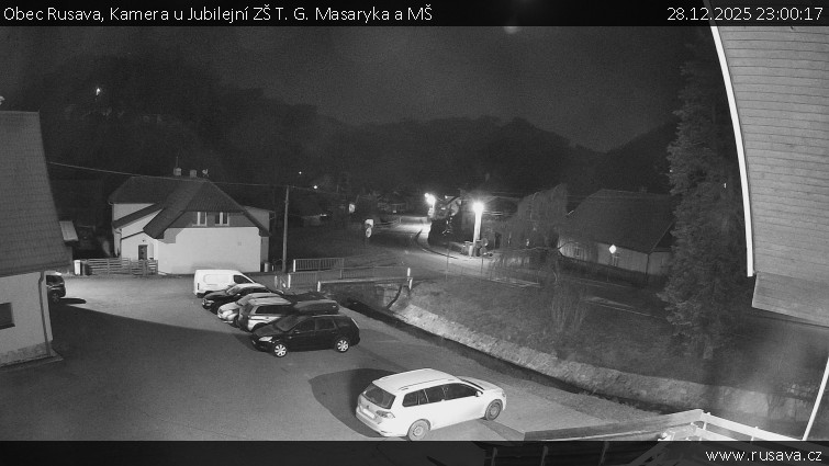 Obec Rusava - Kamera u Jubilejní ZŠ T. G. Masaryka a MŠ - 28.12.2025 v 23:00