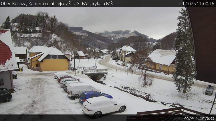 Obec Rusava - Kamera u Jubilejní ZŠ T. G. Masaryka a MŠ - 1.1.2026 v 11:00