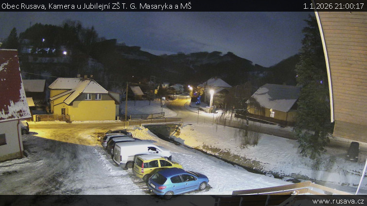 Obec Rusava - Kamera u Jubilejní ZŠ T. G. Masaryka a MŠ - 1.1.2026 v 21:00
