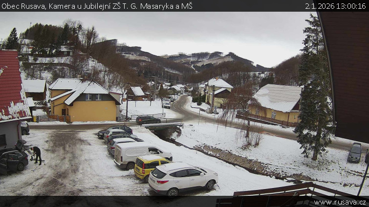 Obec Rusava - Kamera u Jubilejní ZŠ T. G. Masaryka a MŠ - 2.1.2026 v 13:00