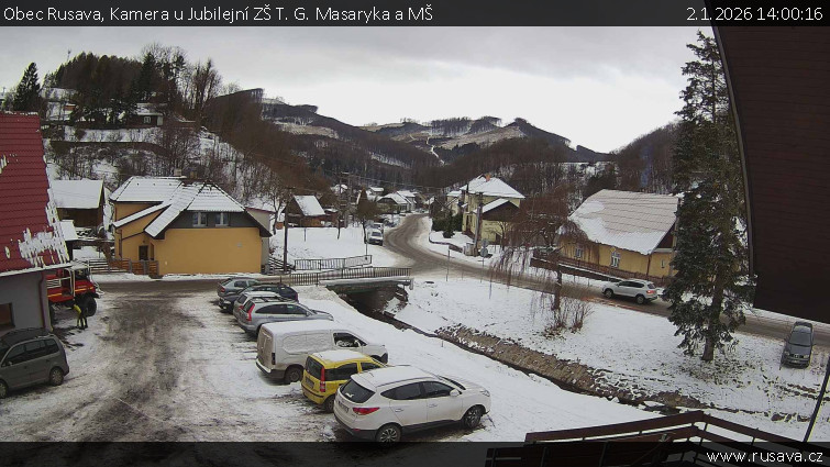 Obec Rusava - Kamera u Jubilejní ZŠ T. G. Masaryka a MŠ - 2.1.2026 v 14:00