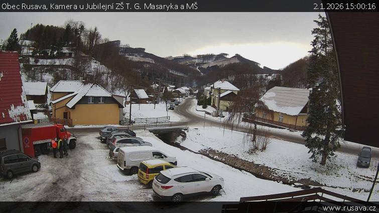 Obec Rusava - Kamera u Jubilejní ZŠ T. G. Masaryka a MŠ - 2.1.2026 v 15:00
