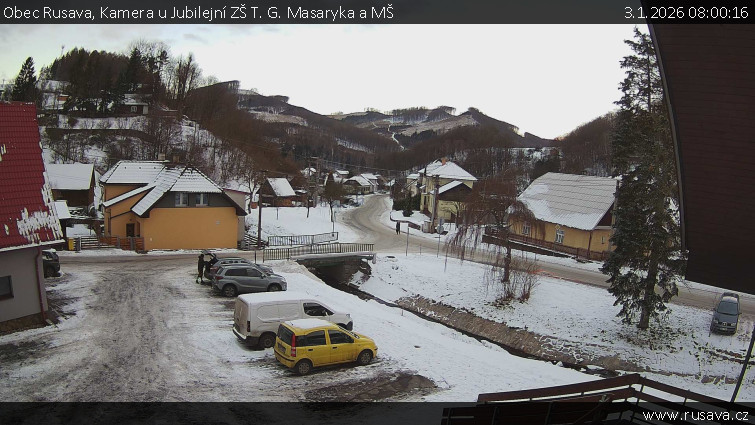 Obec Rusava - Kamera u Jubilejní ZŠ T. G. Masaryka a MŠ - 3.1.2026 v 08:00