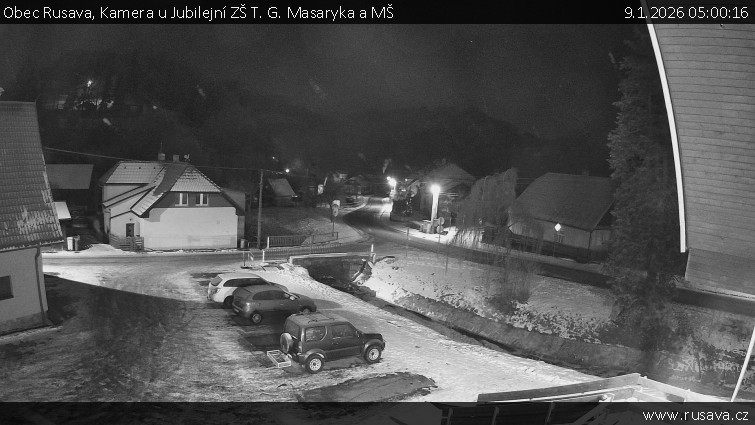 Obec Rusava - Kamera u Jubilejní ZŠ T. G. Masaryka a MŠ - 9.1.2026 v 05:00