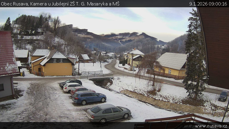 Obec Rusava - Kamera u Jubilejní ZŠ T. G. Masaryka a MŠ - 9.1.2026 v 09:00