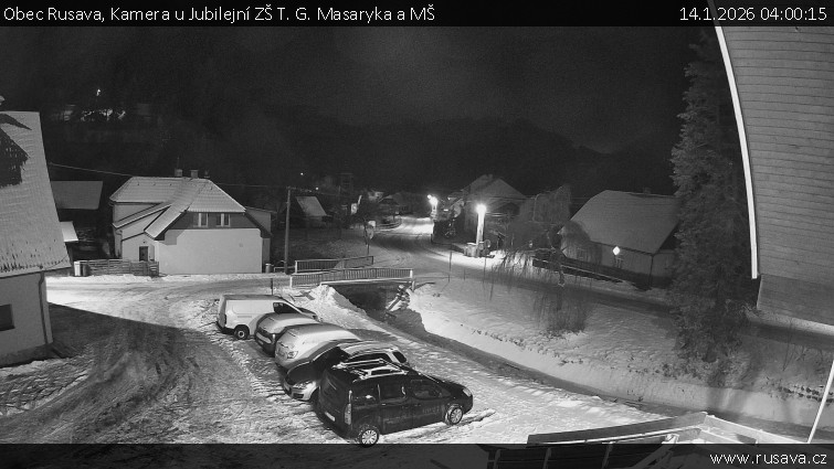 Obec Rusava - Kamera u Jubilejní ZŠ T. G. Masaryka a MŠ - 14.1.2026 v 04:00