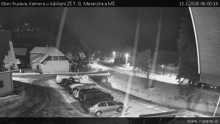 Obec Rusava - Kamera u Jubilejní ZŠ T. G. Masaryka a MŠ - 15.1.2026 v 06:00