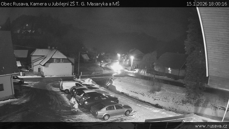 Obec Rusava - Kamera u Jubilejní ZŠ T. G. Masaryka a MŠ - 15.1.2026 v 18:00