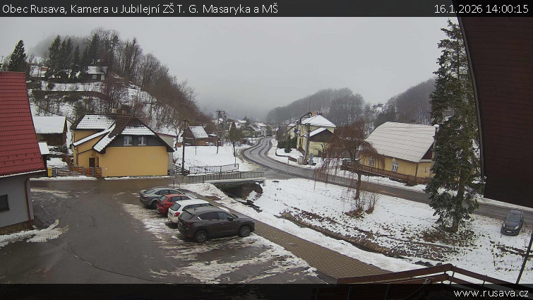 Obec Rusava - Kamera u Jubilejní ZŠ T. G. Masaryka a MŠ - 16.1.2026 v 14:00