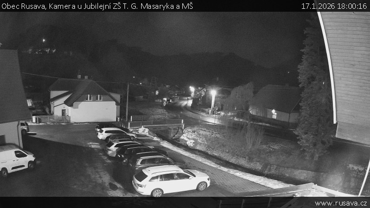 Obec Rusava - Kamera u Jubilejní ZŠ T. G. Masaryka a MŠ - 17.1.2026 v 18:00