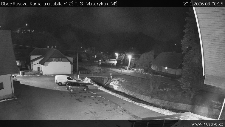 Obec Rusava - Kamera u Jubilejní ZŠ T. G. Masaryka a MŠ - 20.1.2026 v 03:00