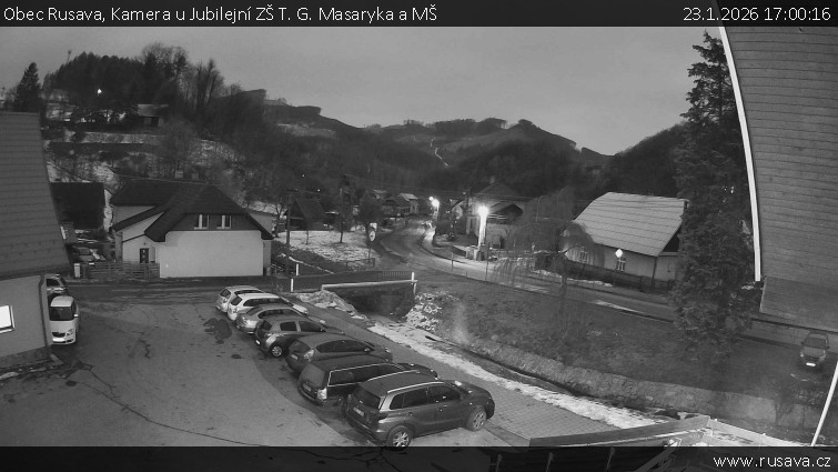 Obec Rusava - Kamera u Jubilejní ZŠ T. G. Masaryka a MŠ - 23.1.2026 v 17:00