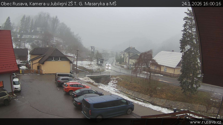 Obec Rusava - Kamera u Jubilejní ZŠ T. G. Masaryka a MŠ - 24.1.2026 v 16:00