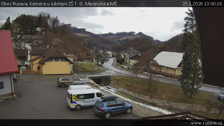 Obec Rusava - Kamera u Jubilejní ZŠ T. G. Masaryka a MŠ - 25.1.2026 v 13:00