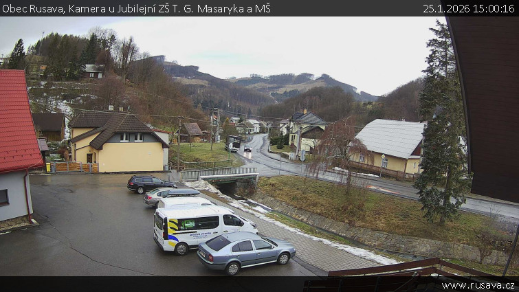 Obec Rusava - Kamera u Jubilejní ZŠ T. G. Masaryka a MŠ - 25.1.2026 v 15:00