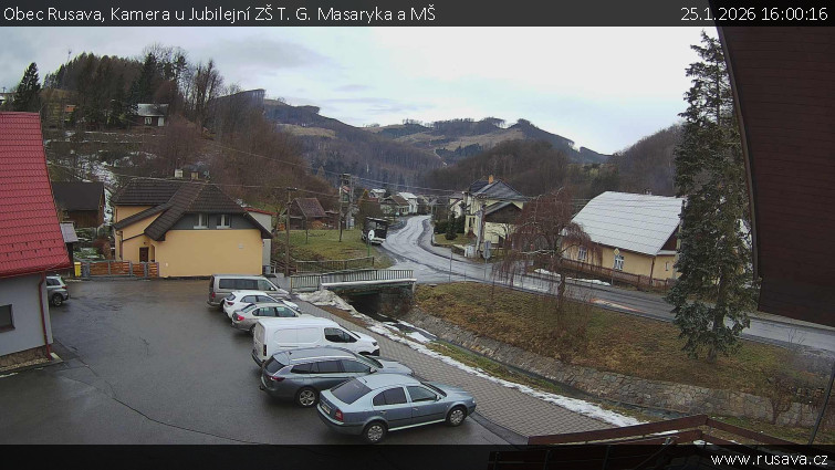Obec Rusava - Kamera u Jubilejní ZŠ T. G. Masaryka a MŠ - 25.1.2026 v 16:00