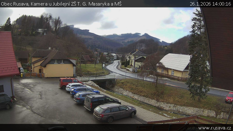 Obec Rusava - Kamera u Jubilejní ZŠ T. G. Masaryka a MŠ - 26.1.2026 v 14:00