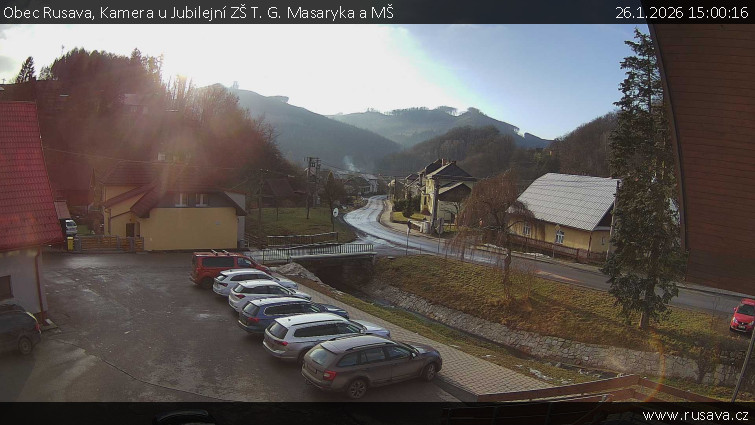 Obec Rusava - Kamera u Jubilejní ZŠ T. G. Masaryka a MŠ - 26.1.2026 v 15:00