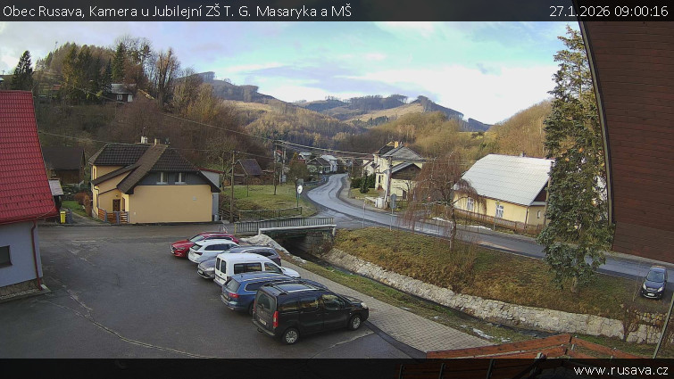 Obec Rusava - Kamera u Jubilejní ZŠ T. G. Masaryka a MŠ - 27.1.2026 v 09:00