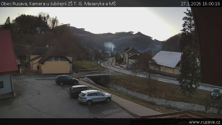 Obec Rusava - Kamera u Jubilejní ZŠ T. G. Masaryka a MŠ - 27.1.2026 v 16:00