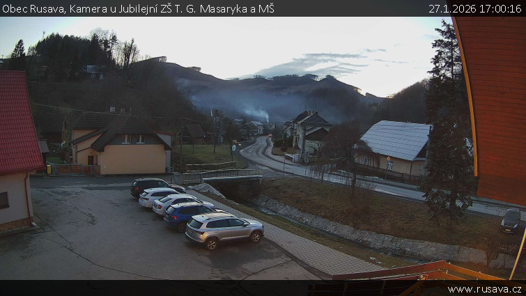 Obec Rusava - Kamera u Jubilejní ZŠ T. G. Masaryka a MŠ - 27.1.2026 v 17:00
