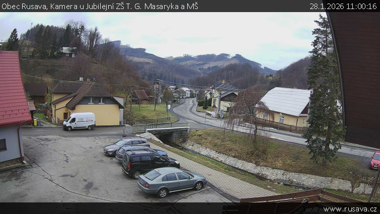 Obec Rusava - Kamera u Jubilejní ZŠ T. G. Masaryka a MŠ - 28.1.2026 v 11:00