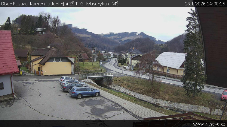 Obec Rusava - Kamera u Jubilejní ZŠ T. G. Masaryka a MŠ - 28.1.2026 v 14:00