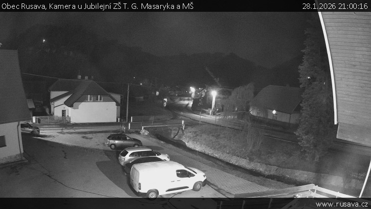 Obec Rusava - Kamera u Jubilejní ZŠ T. G. Masaryka a MŠ - 28.1.2026 v 21:00