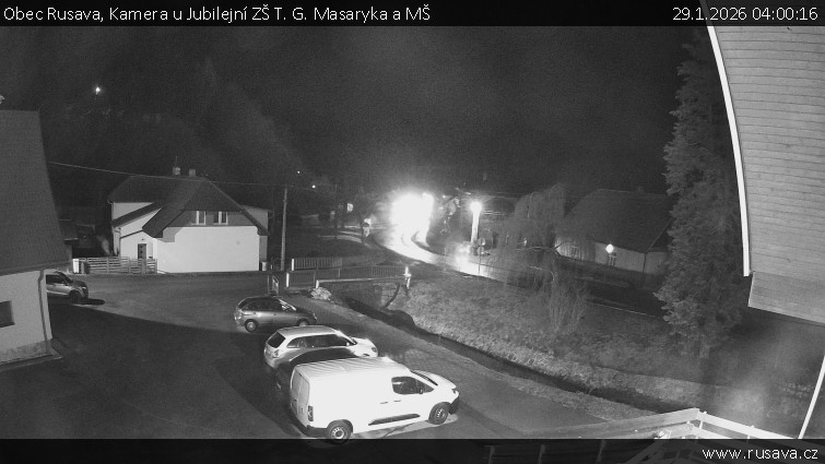 Obec Rusava - Kamera u Jubilejní ZŠ T. G. Masaryka a MŠ - 29.1.2026 v 04:00