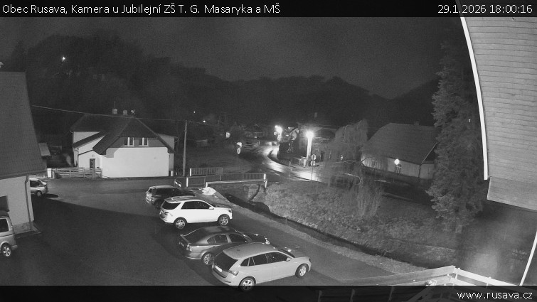 Obec Rusava - Kamera u Jubilejní ZŠ T. G. Masaryka a MŠ - 29.1.2026 v 18:00