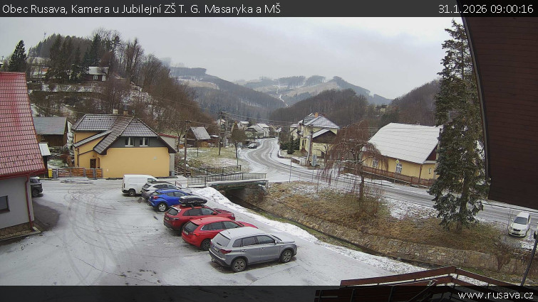 Obec Rusava - Kamera u Jubilejní ZŠ T. G. Masaryka a MŠ - 31.1.2026 v 09:00