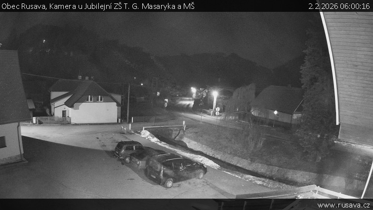 Obec Rusava - Kamera u Jubilejní ZŠ T. G. Masaryka a MŠ - 2.2.2026 v 06:00