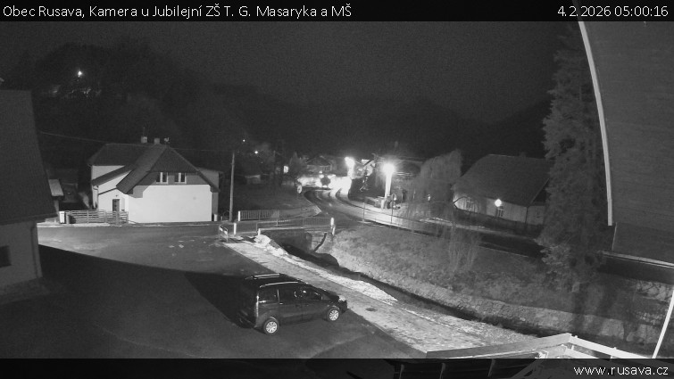 Obec Rusava - Kamera u Jubilejní ZŠ T. G. Masaryka a MŠ - 4.2.2026 v 05:00
