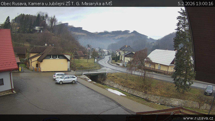 Obec Rusava - Kamera u Jubilejní ZŠ T. G. Masaryka a MŠ - 5.2.2026 v 13:00