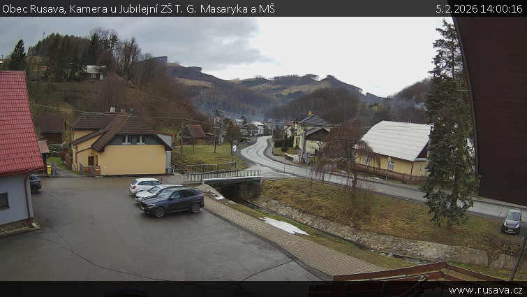Obec Rusava - Kamera u Jubilejní ZŠ T. G. Masaryka a MŠ - 5.2.2026 v 14:00