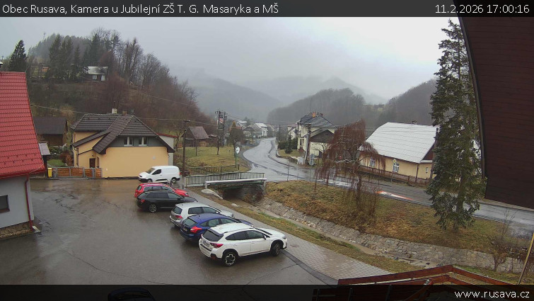 Obec Rusava - Kamera u Jubilejní ZŠ T. G. Masaryka a MŠ - 11.2.2026 v 17:00