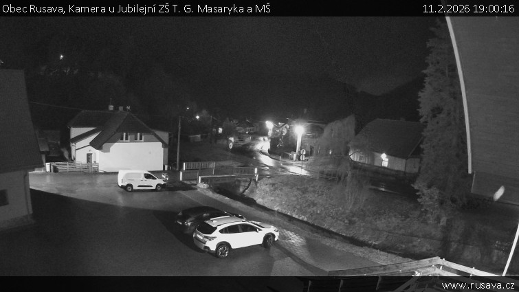 Obec Rusava - Kamera u Jubilejní ZŠ T. G. Masaryka a MŠ - 11.2.2026 v 19:00