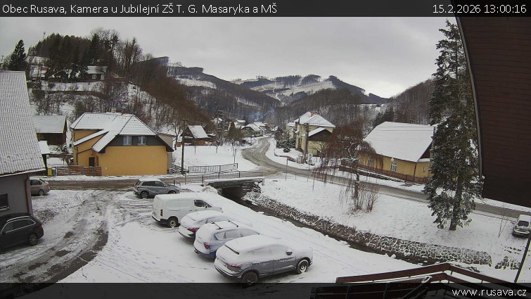 Obec Rusava - Kamera u Jubilejní ZŠ T. G. Masaryka a MŠ - 15.2.2026 v 13:00